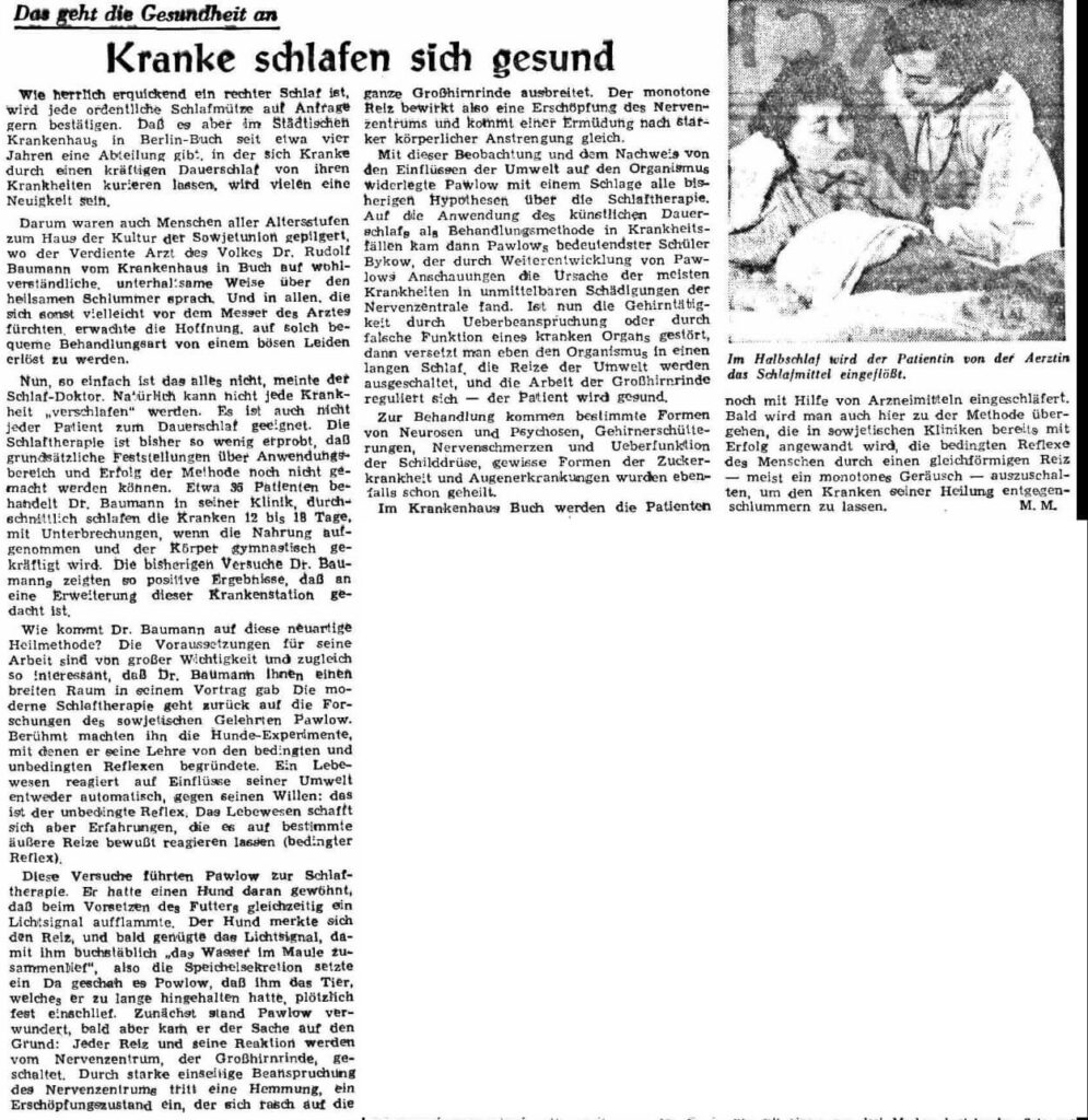 Kranke schlafen sich gesund, Neue Zeit, 12.05.1953, M. M. © Alle Rechte vorbehalten. Frankfurter Allgemeine Zeitung GmbH, Frankfurt. Zur Verfügung gestellt vom Frankfurter Allgemeine Archiv.