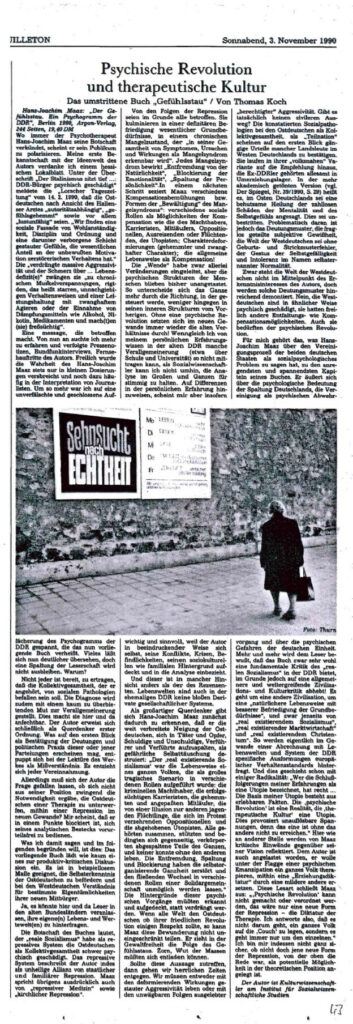 Psychische Revolution und therapeutische Kultur, Neue Zeit, 03.11.1990, Thomas Koch. © Alle Rechte vorbehalten. Frankfurter Allgemeine Zeitung GmbH, Frankfurt. Zur Verfügung gestellt vom Frankfurter Allgemeine Archiv.