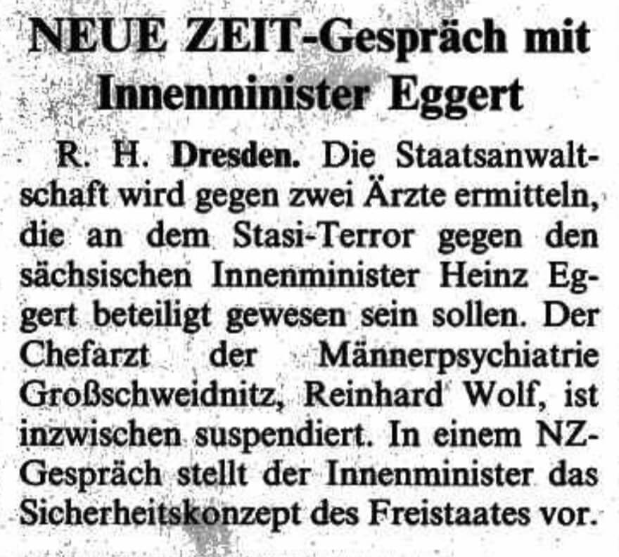 Gespräch mit Innenminister Eggert, Quelle: Neue Zeit vom 10.01.1992.