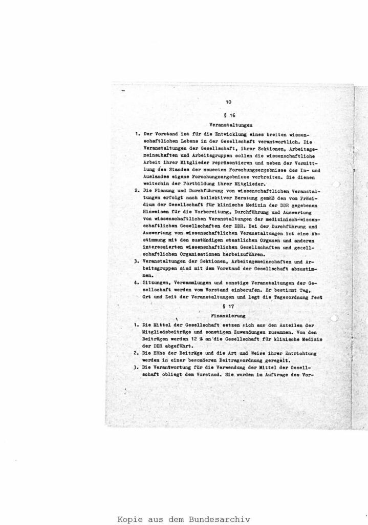 Statut der Gesellschaft für ärztliche Psychotherapie der DDR aus dem Jahr 1988. BArch, DQ 123Schrägstrich10.