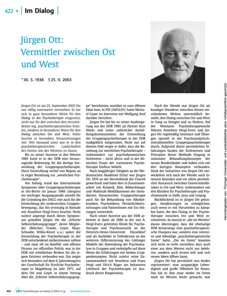Senf & Geyer 2003 Jürgen Ott. Vermittler zwischen Ost und West