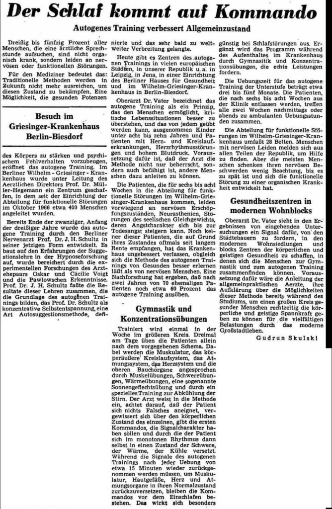 Der Schlaf kommt auf Kommando, Neue Zeit, 07.09.1969, Gudrun Skulski. © Alle Rechte vorbehalten. Frankfurter Allgemeine Zeitung GmbH, Frankfurt. Zur Verfügung gestellt vom Frankfurter Allgemeine Archiv.