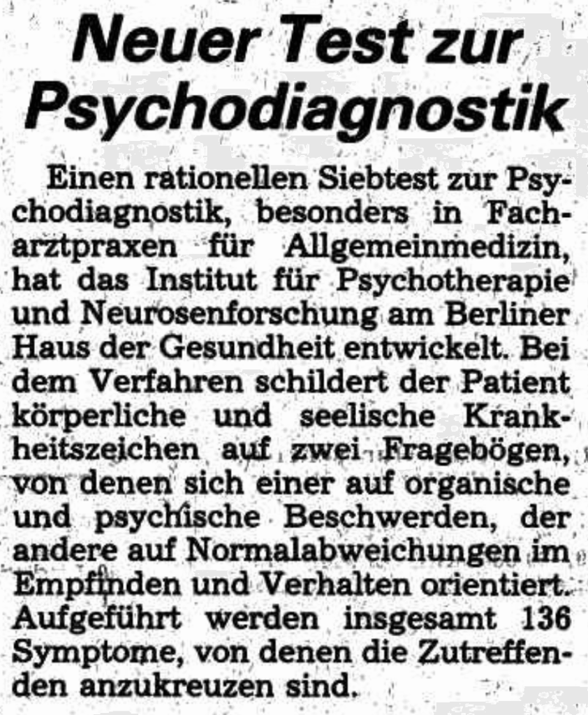 Neuer Test zur Psychodiagnostik, Neue Zeit, 26.05.1983. © Alle Rechte vorbehalten. Frankfurter Allgemeine Zeitung GmbH, Frankfurt. Zur Verfügung gestellt vom Frankfurter Allgemeine Archiv.