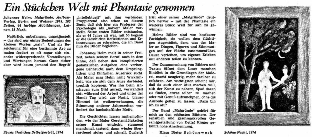 Ein Stückchen Welt mit Phantasie gewonnen, Neues Deutschland, 05.04.1980, Klaus Dieter Schönewerk. © Alle Rechte vorbehalten. nd.Genossenschaft eG, Berlin. Zur Verfügung gestellt von Neues Deutschland Archiv.