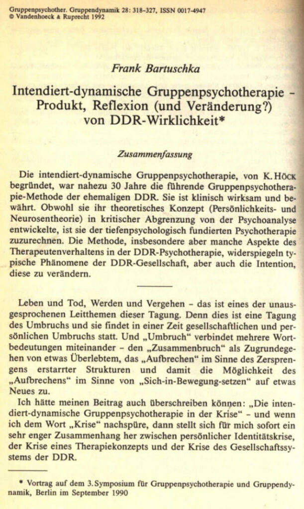 Bartuschka 1992: Intendiert Dynamische Psychotherapie.