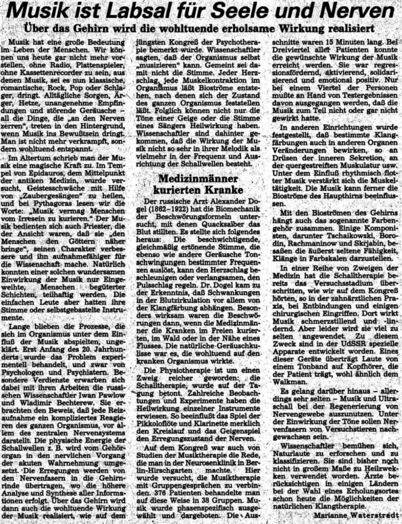 Musik ist Labsal für Seele und Nerven, Neue Zeit, 02.02.1989, Marianne Waterstradt. © Alle Rechte vorbehalten. Frankfurter Allgemeine Zeitung GmbH, Frankfurt. Zur Verfügung gestellt vom Frankfurter Allgemeine Archiv.
