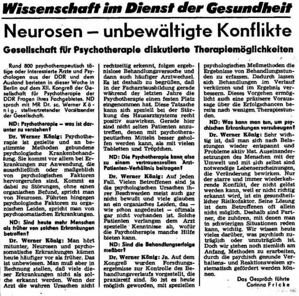 Neurosen – unbewältigte Konflikte, Neues Deutschland, 21.01.1989, Corinna Fricke. © Alle Rechte vorbehalten. nd.Genossenschaft eG, Berlin. Zur Verfügung gestellt von Neues Deutschland Archiv.